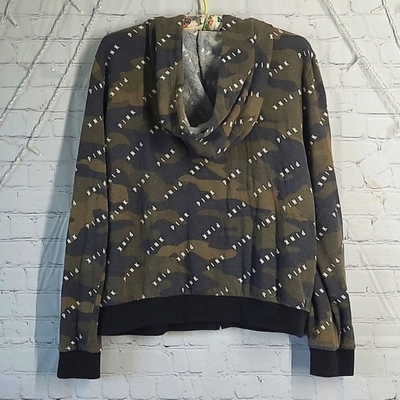 2018 Victoria's Secret PINK All Over Logo Spellout Army Camo Full Zip Hoodie L - Picture 12 of 17